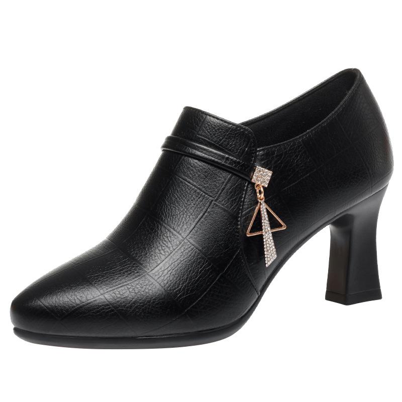 Fashion Elegant Deep Mouth Soft Leather Shoes Women Pumps Platform Spring 2024 Med Block Heels Shoes For Office Model Mom Anti-slip