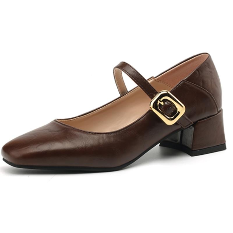 

Коричневый Телесный Черный Низкий Каблук Женские Туфли-Лодочки Мэри Джейн Модные Ремешки Офисная Вечеринка Свадебная Обувь Женская Осенняя Удобная 38 коричневый