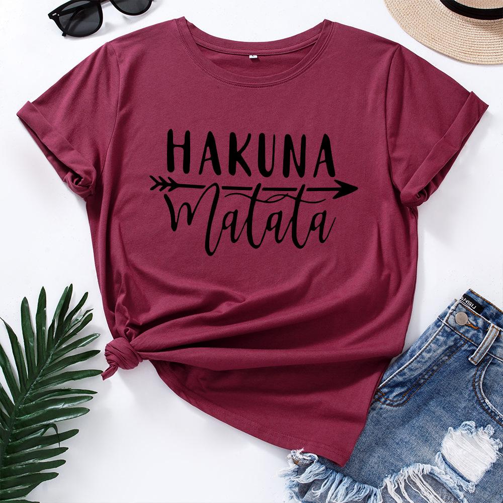 

ХАКУНА Узор Хлопковая Футболка Короткий Рукав Круглый Вырез Женская 2D Принт Топы 3XL бордовый