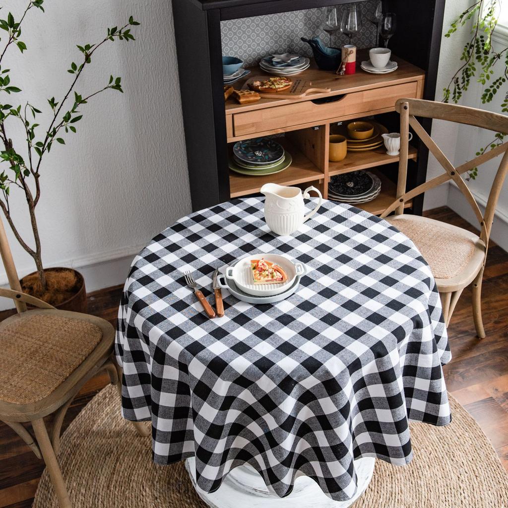 Plaid  Black and White Coffee Table Cloth Dining Table Cloth Round Table Cover for Valentine’s Day, Small Round Tables, Dining Room, Bedroom