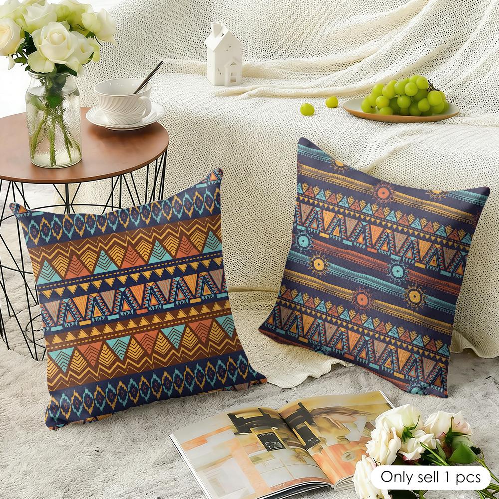 Vintage Geometric Stripes Pattern Cushion Cover Natural Linen Organic Fabric Printing Breathable Perfect For Home Decor
