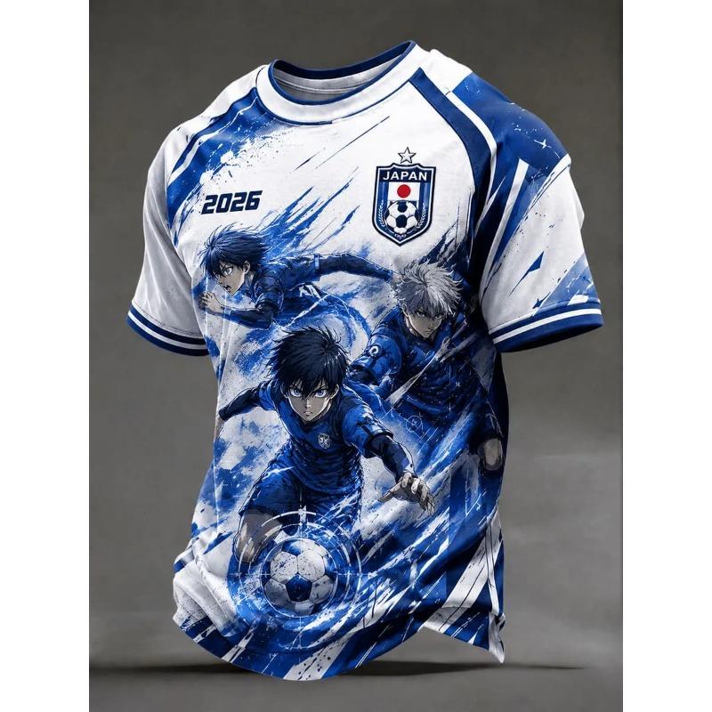 Herren Print Fußballtrikot Japan Nationalmannschaft Kurzarm T-Shirt Rabenwappen Japanische Flagge Sportfan Lässig Fußball Te 4XL