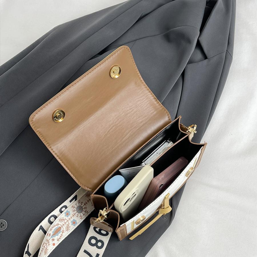 Borsa a Spalla in Ecopelle Street Style, Piccola Borsa a Tracolla Quadrata con Dettagli di Cucitura per Donna
