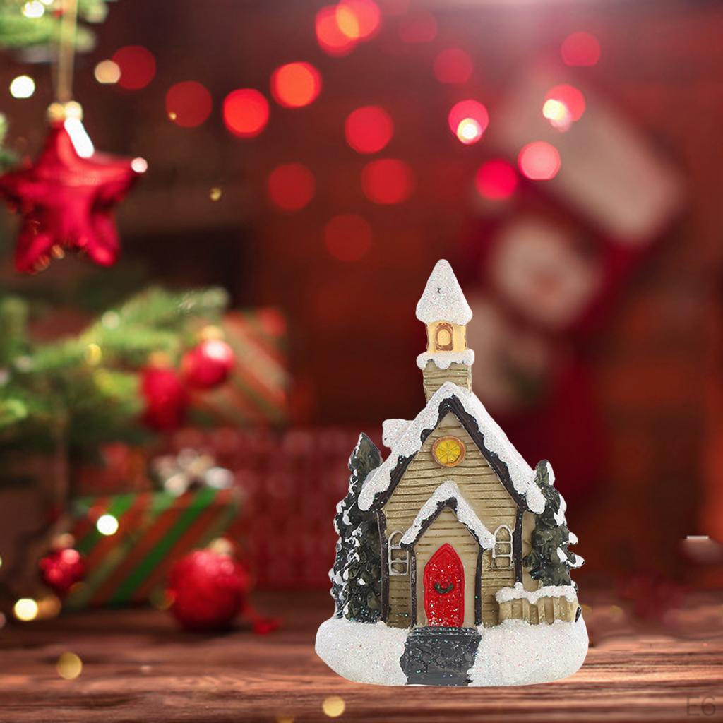 House Decoration LED Lights Christmas Town Scene Desktop Ornaments Figurines Buildings Battery