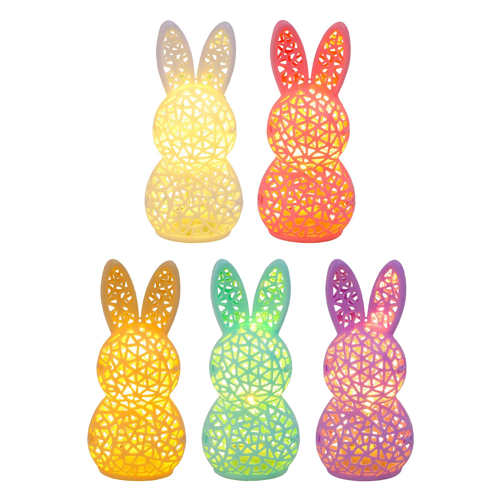 5pcs Easter Bunny Night Light Portable 3D Printed LED Cute Rabbit Lamp Hollow Out Bunny Figurine Happy Easter Decoration Gifts