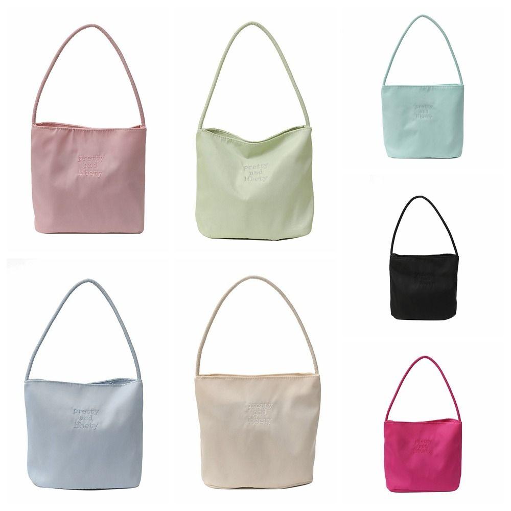 Tote Bag Embroidery Shoulder Bag Korean Style Nylon Bucket Bag Fashion Letter Underarm Bag  Travel