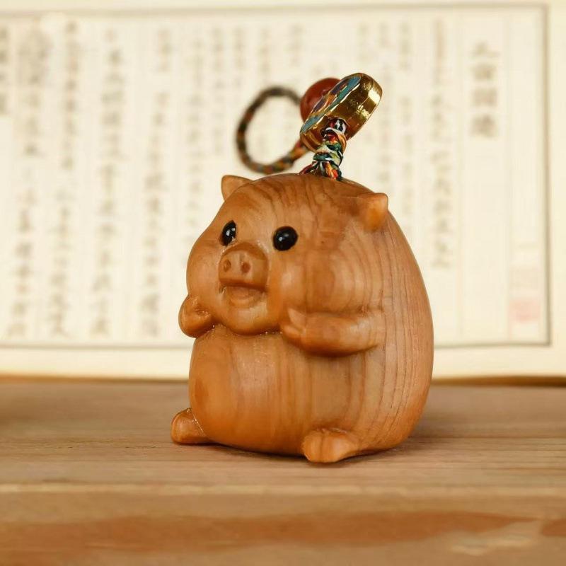 Cliff Cypress Zodiac Wood Carving Pendant Keychain