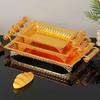 European Style Fruit Plate Design Metal Cake Tray With Rectangular Hand Held Golden Food Fruit Tray For Home Wedding Decoration