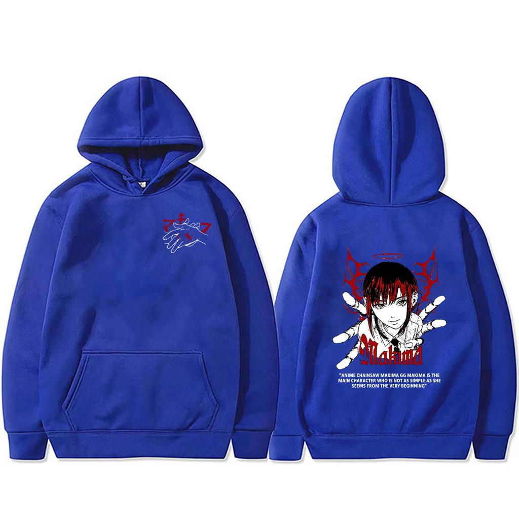 Anime Chainsaw Man Huvtröja Vintage Tecknad Makima Grafisk Huvtröja Herr Dam Överdimensionerade Huvtröjor