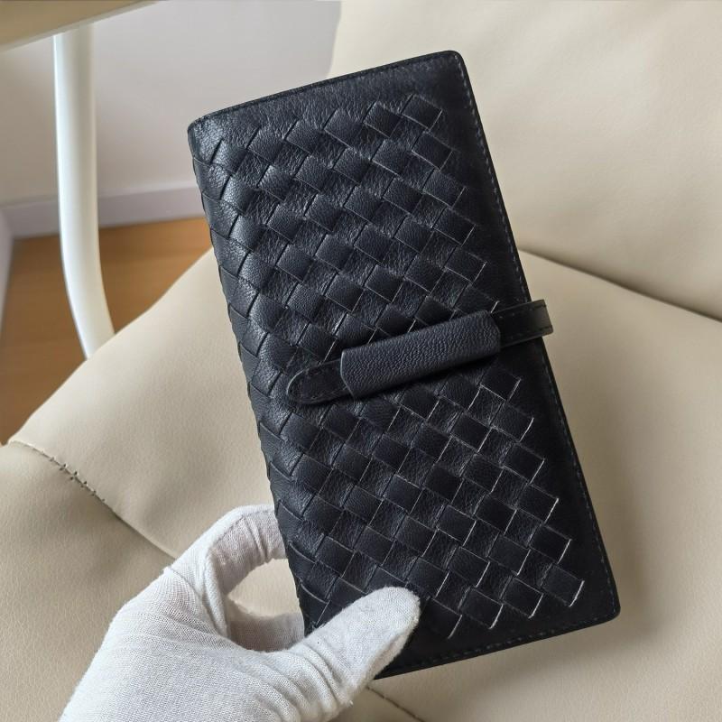 Genuine Leather Woven Long Wallet Men Women Soft Sheepskin Interior Multi-Slot Card Holder Large Capacity Bifold Purse
