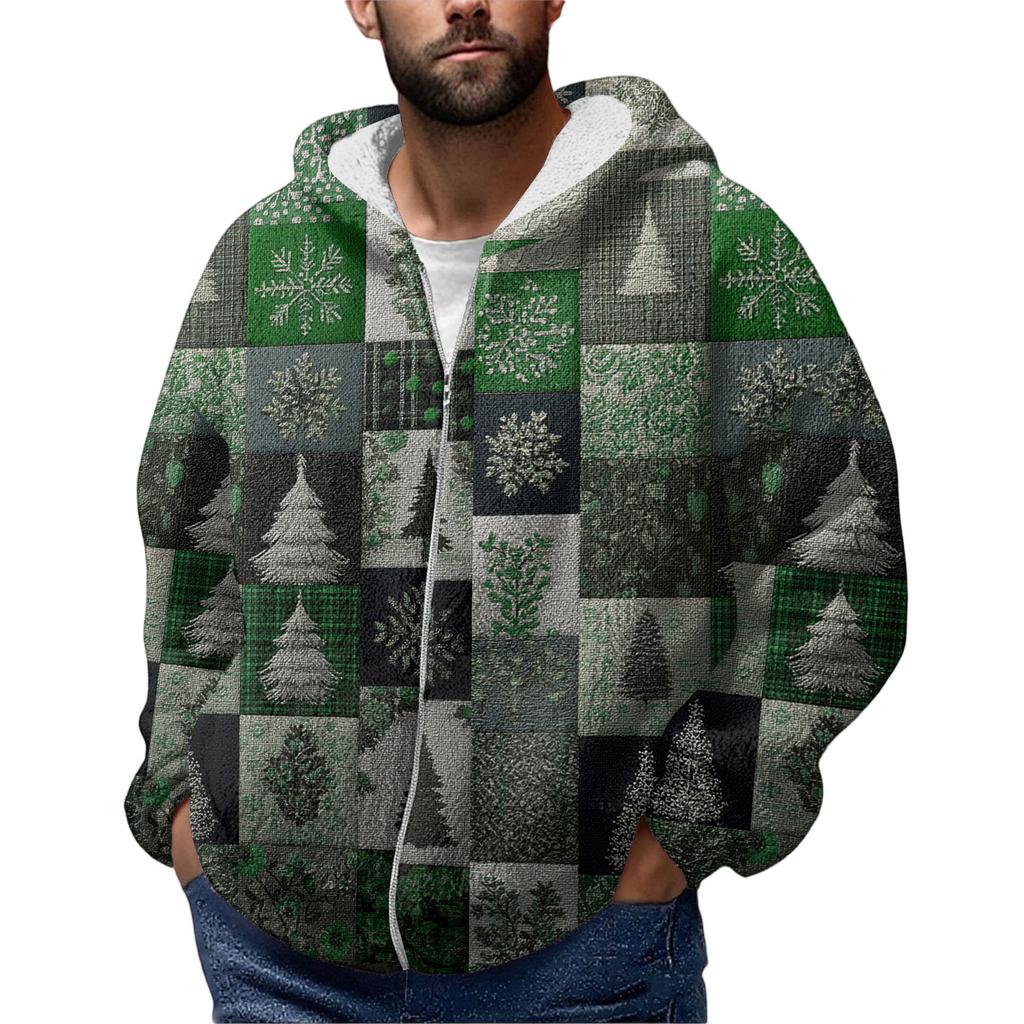 Felpa con cappuccio in pile con cerniera invernale da uomo con tasca applicata, giacca casual