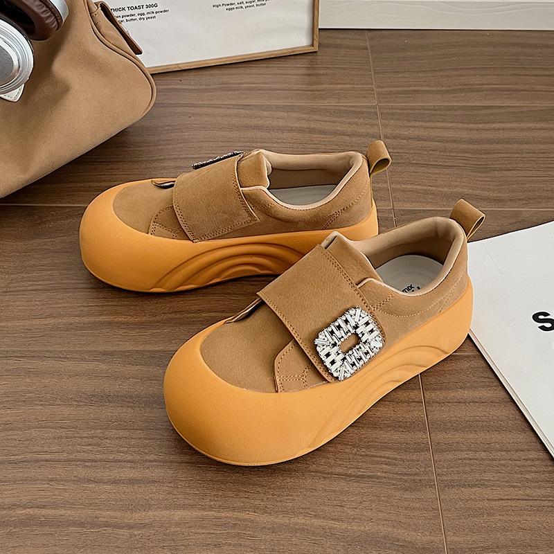 Mattes Leder Plateau Brotschuhe Damen Herbst neue Mode runder Kopf lässig Klettverschluss Damenschuhe Muffin-Schuhe