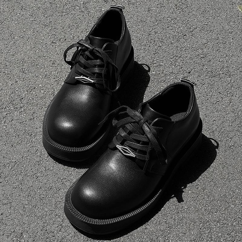 

Ботинки дерби с круглым носом, высококачественная повседневная кожаная обувь в британском стиле, обувь из натуральной кожи с большим носом, модные обувь для жениха на толстой подошве, увеличивающая рост 39 чёрный