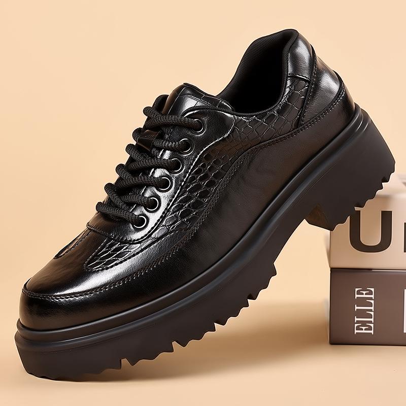 Foreign Trade Big Business Casual Leather Shoes Platform Crocodile Pattern Derby Shoes Men's Formal Leather Shoes British Driving Loafers