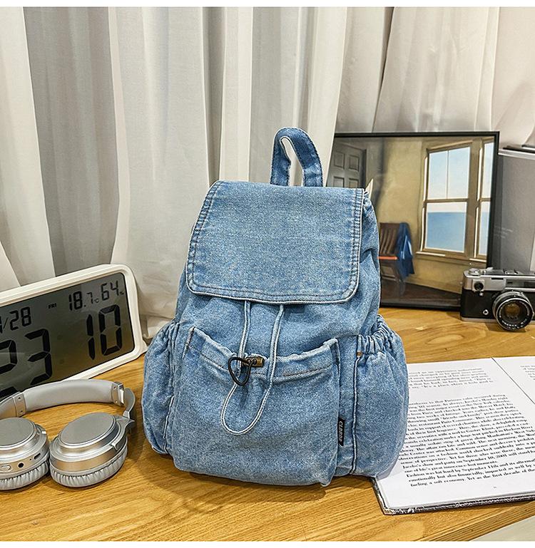 Denim Drawstring Backpack Women Travel Outing Shoulder Bag Large capacity Fashi Female Schoolbags Suitable For Girls Daypack
