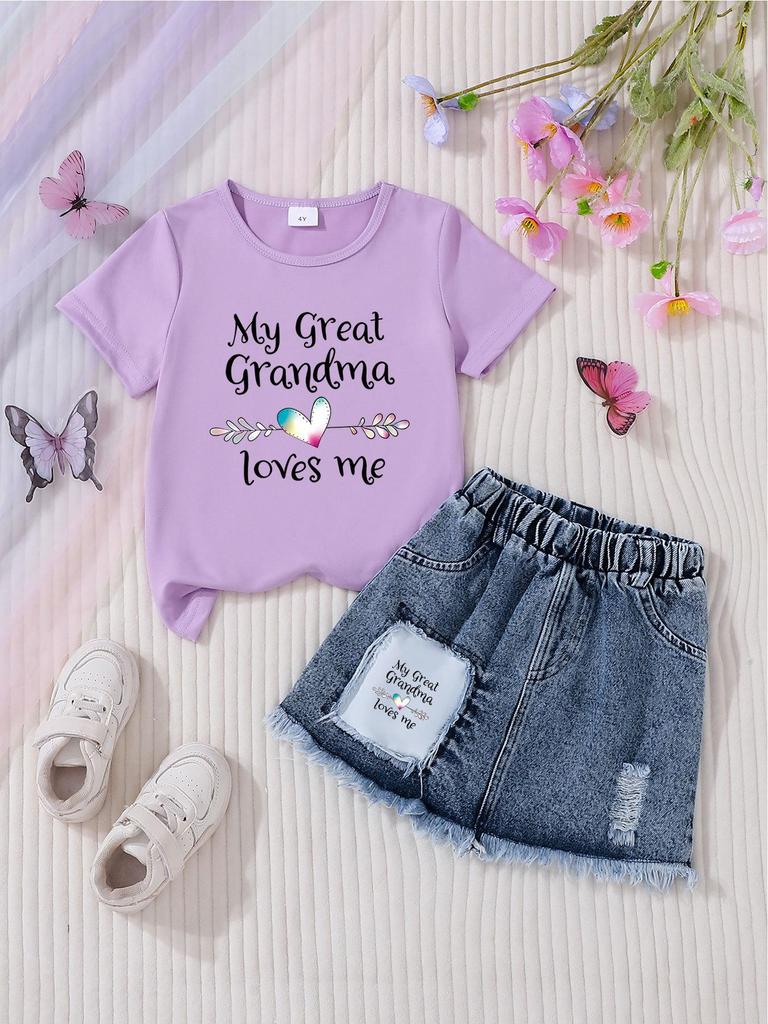 Girls' Casual Denim Skirt Sets - Stylish Children's Clothing Set