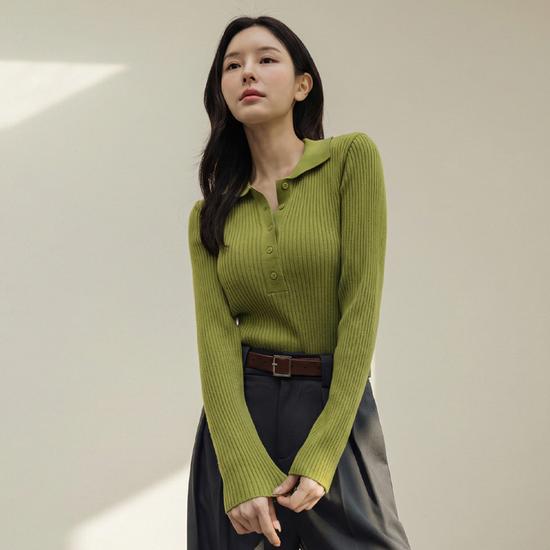 Button-Point Collar Ribbed Knit F6S211KN FREE слоновая кость