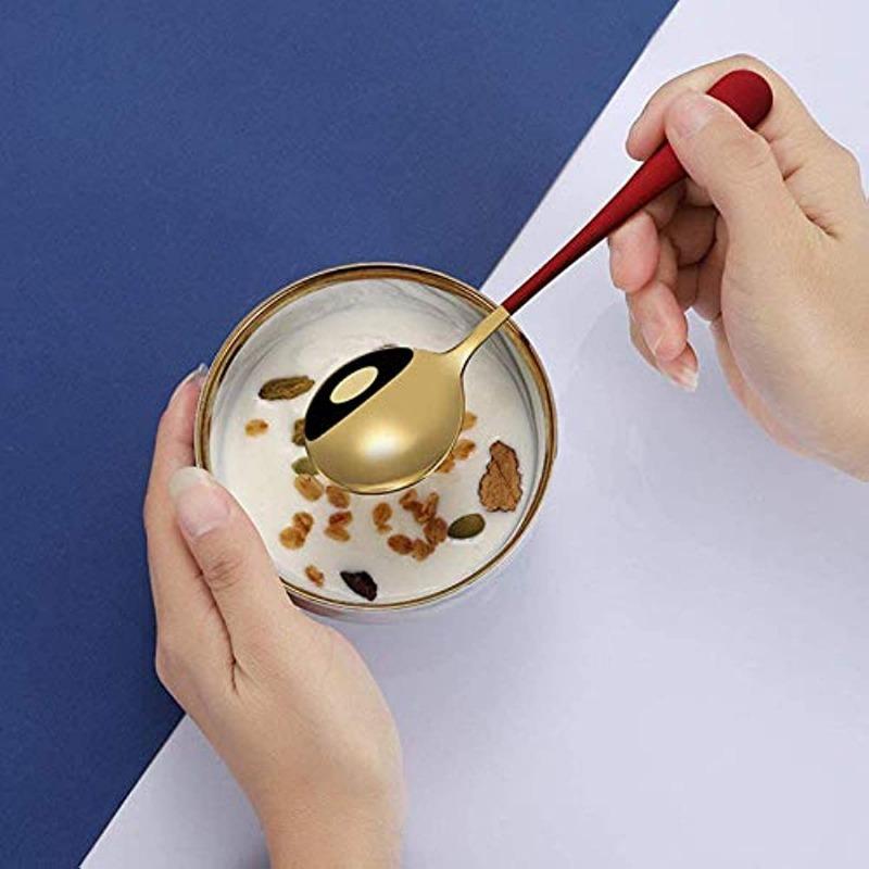 5 stk Moderne koreansk stil suppeskjeer i rustfritt stål sett, tykt håndtak, for frokostblanding, dessert, melk, te, kaffe - holdbare metallspiseskjeer for hjemmet