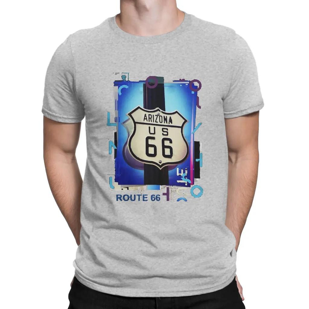 Route 66 Usa Highway T-Shirts Men Vintage 66 Route Funny Pure Cotton Tees Crewneck Short Sleeve T Shirts Summer Clothes