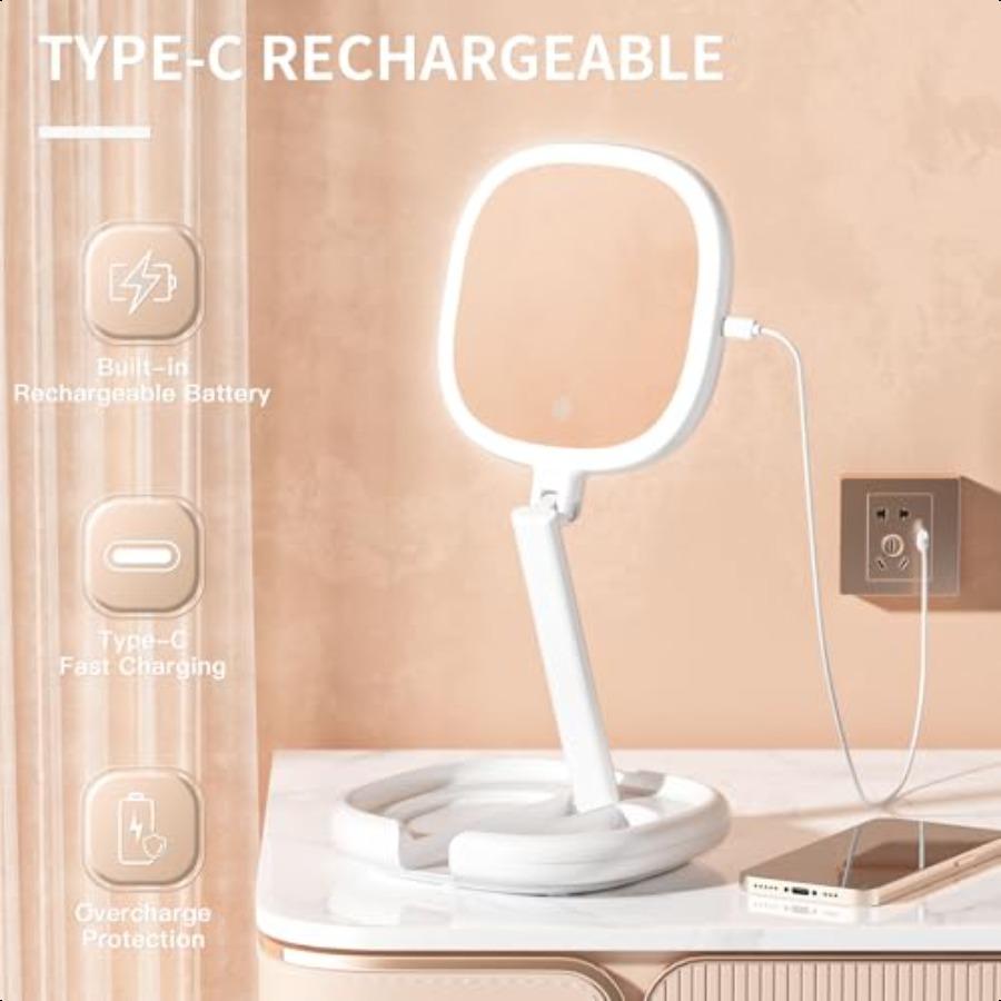 6.3'' Makeup Mirror with Magnification 1X 8X Magnifying Vanity Mirror with 3 Light Modes Rechargeable DoubleSided LED Lighted M