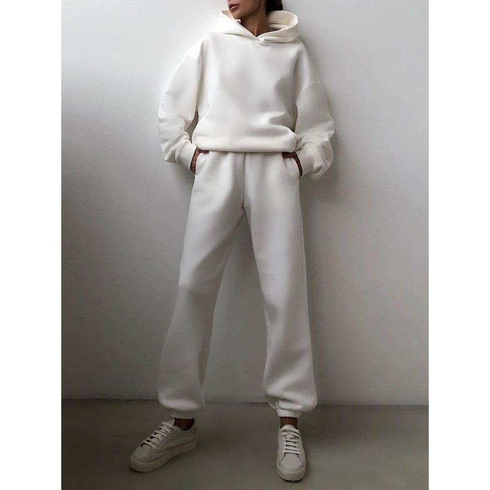 Women Elegant Solid Sets For Women Warm Hoodie Sweatshirts And Long Pant Fashion Two Piece Sets Ladies Sweatshirt Suits