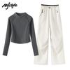 MJ STYLE Women's Fleece-Lined Half-High Collar Tracksuit with Cargo Pants