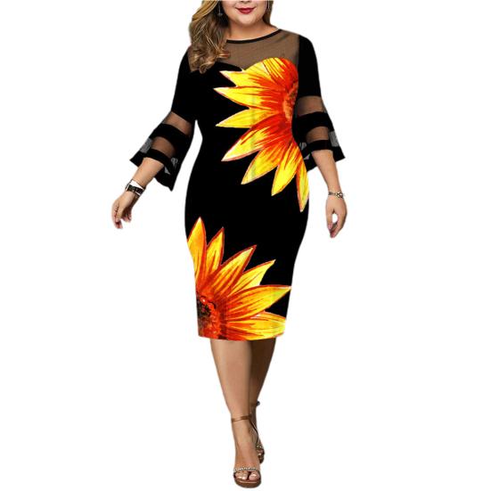 Jupon de dama Plus Size Rochie Femei Print Digital Plus Size Temperment Gât rotund Rochie Bodycon pentru Nunta