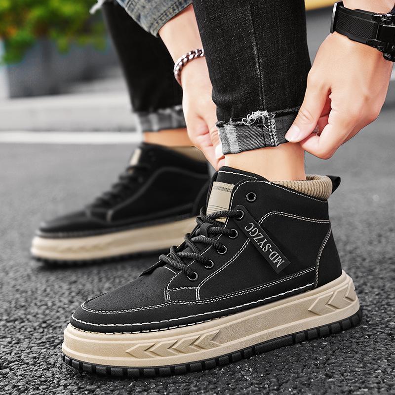Autumn and winter high-top Martin boots outdoor thick-soled heightening casual tooling boots new men's trend hiking short boots