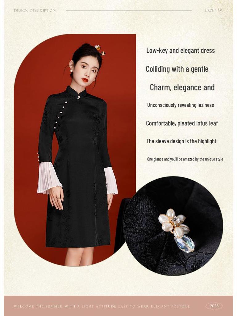 Nou Cheongsam de damă în stil chinezesc cu mâneci lotus jacquard 2024 - Acum caută agenți