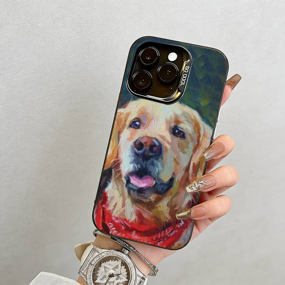 Oil Painting of a Dog Phone Case For iPhone 17,16,15,14,13,12,11 Plus,Pro Max,XS,Colored Silver Plated Inside Cover