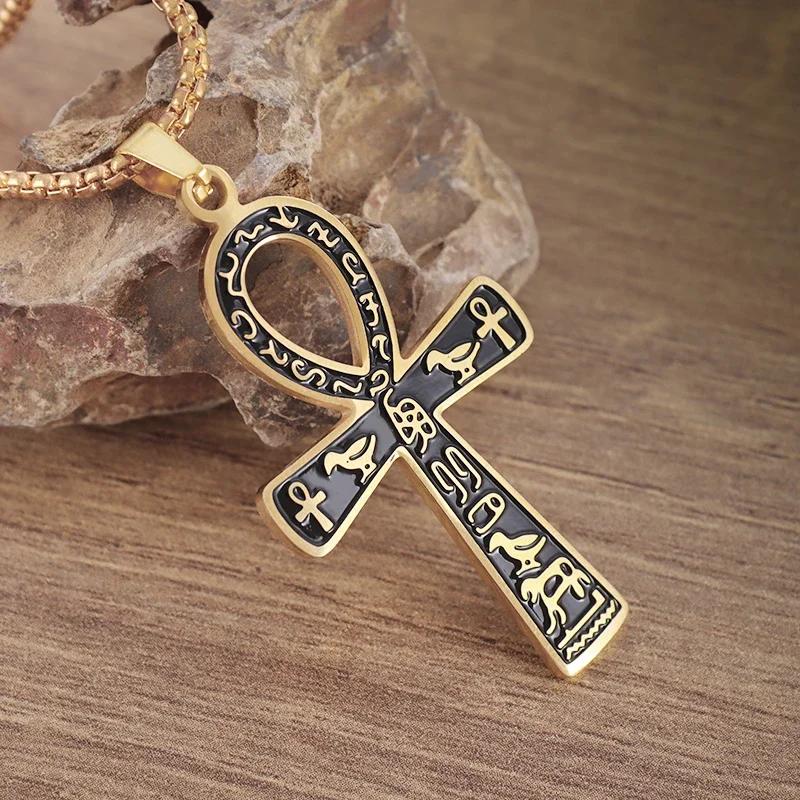 Ancient Egyptian Animal Totem Ankh Cross Pendant Necklace for Men Women Fashion Charm Lucky Riding Jewelry