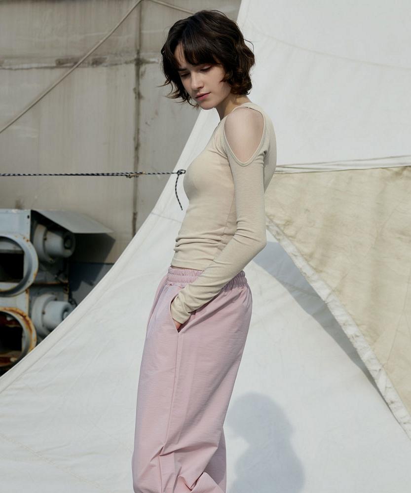 Debiweeo Lucy Shoulder Hole T-Shirt Devi-T0144-Sand Beige
