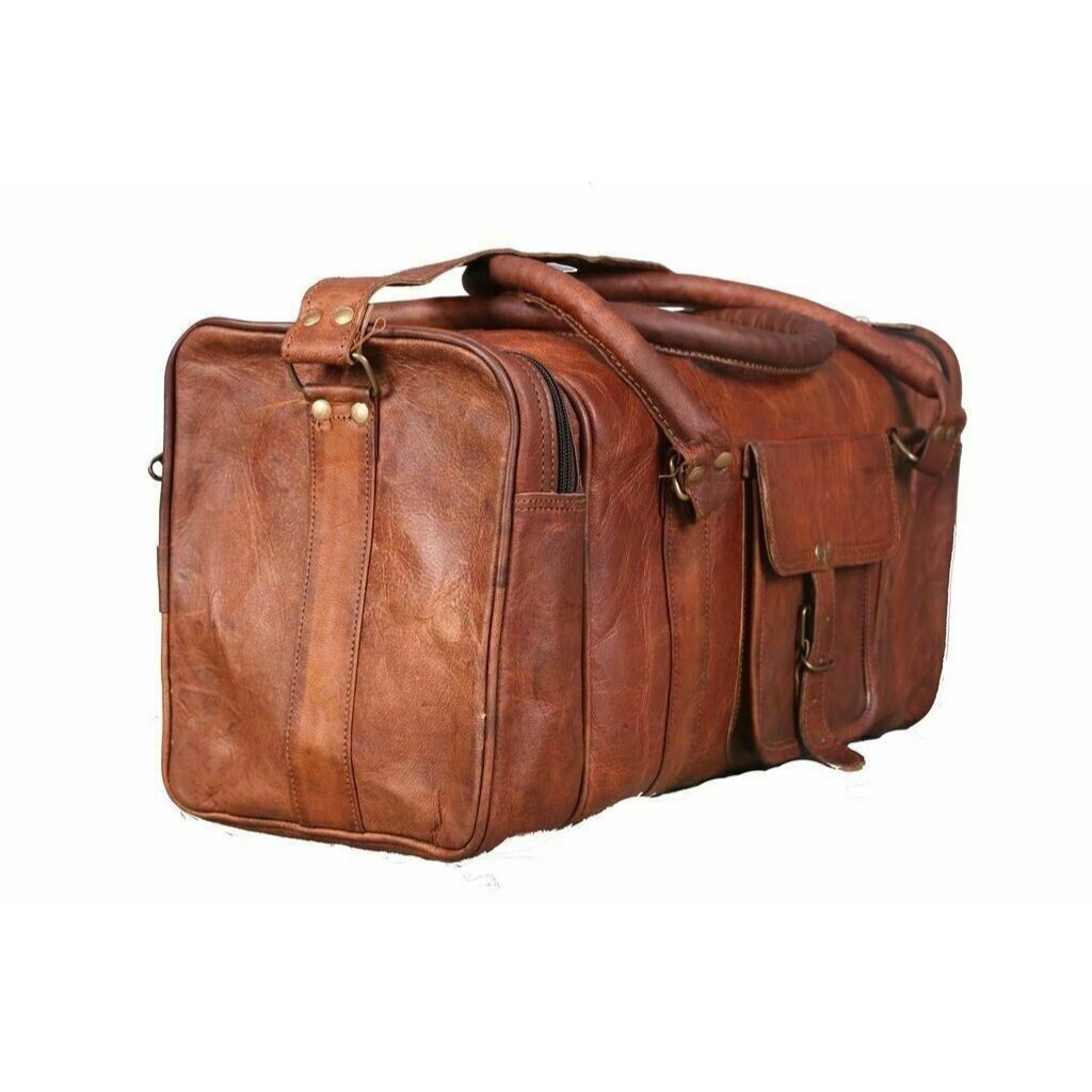 Luggage Duffel Gym Bag New Men's Brown Vintage Genuine Leather Goat Hide Travel