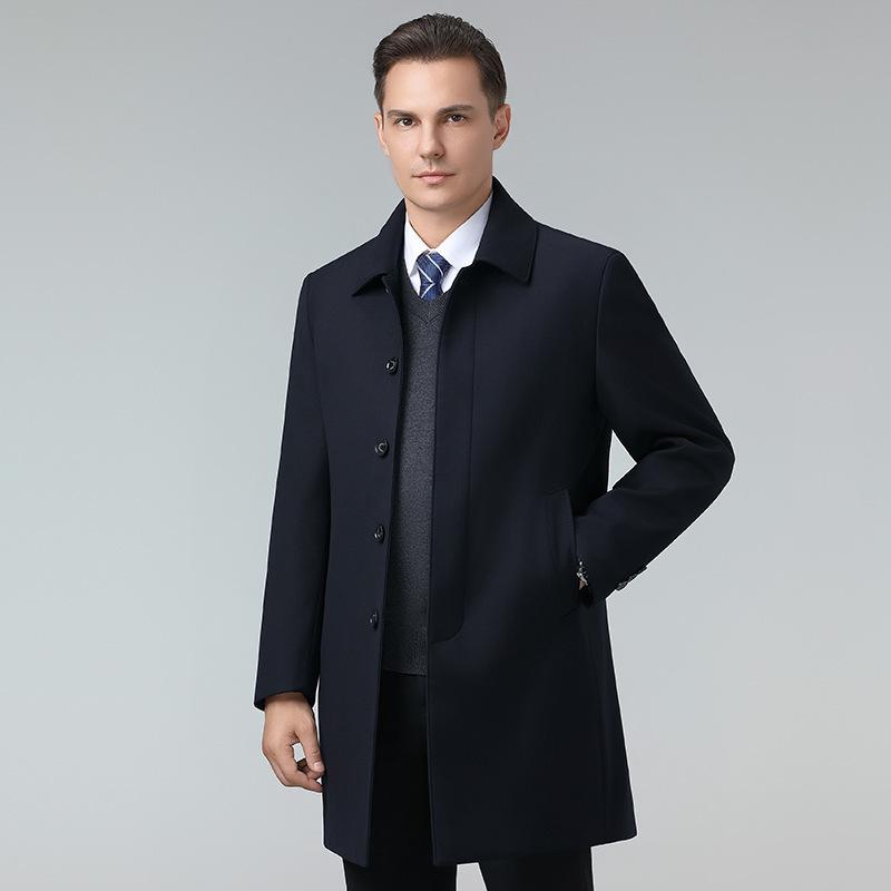 Winter Mid-length Business Coat for Middle-aged Men with Warm Mink Velvet Lining