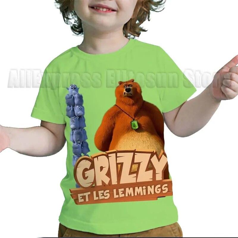 Camisetas con estampado 3D de Grizzy y los Lemmings para niños, camisetas de dibujos animados para niños y niñas, camisetas de Anime, camisetas de calle