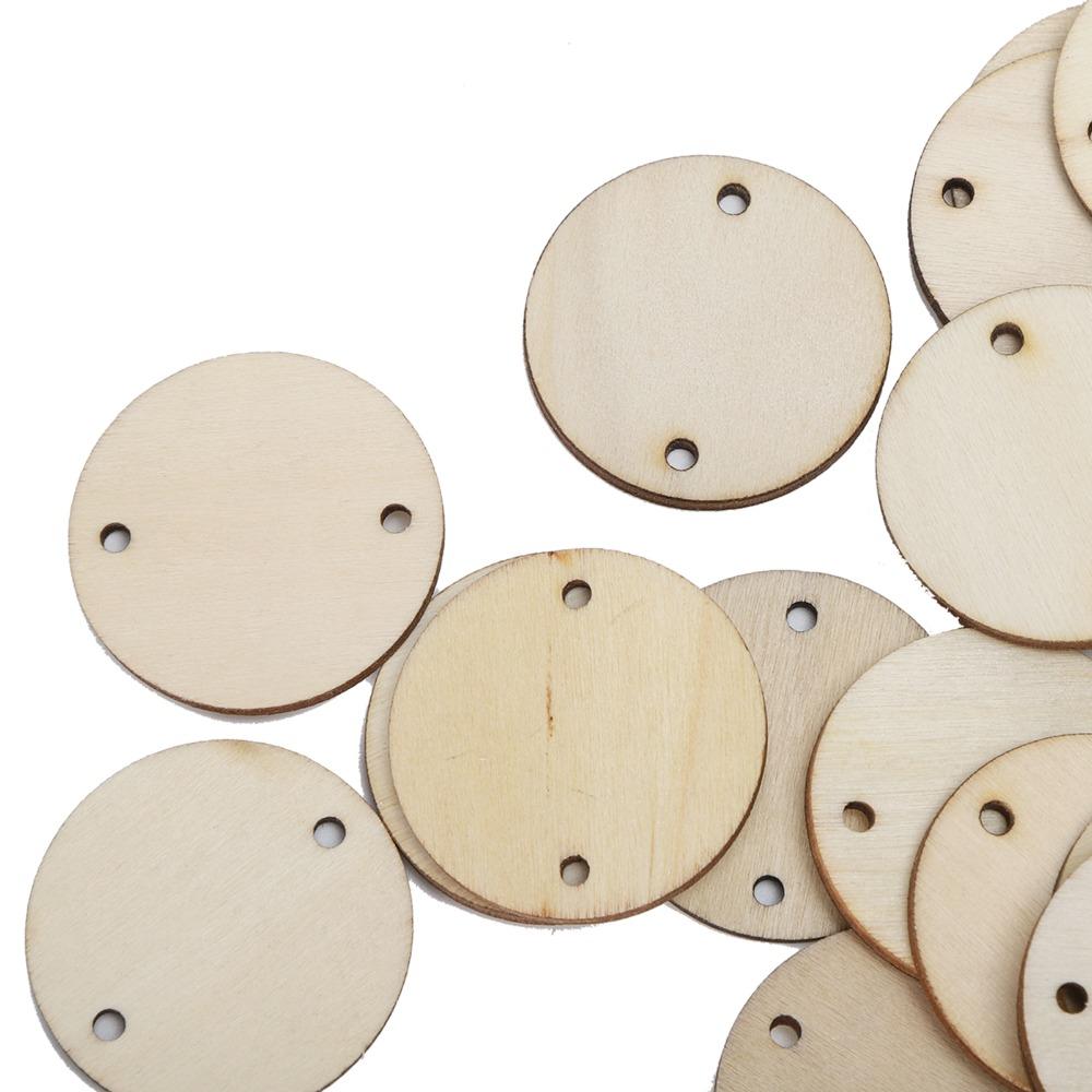 100pcs With Hole Wooden Pendants Round Wooden Circles Wood Handmade DIY Wood Chips Craft Decoration