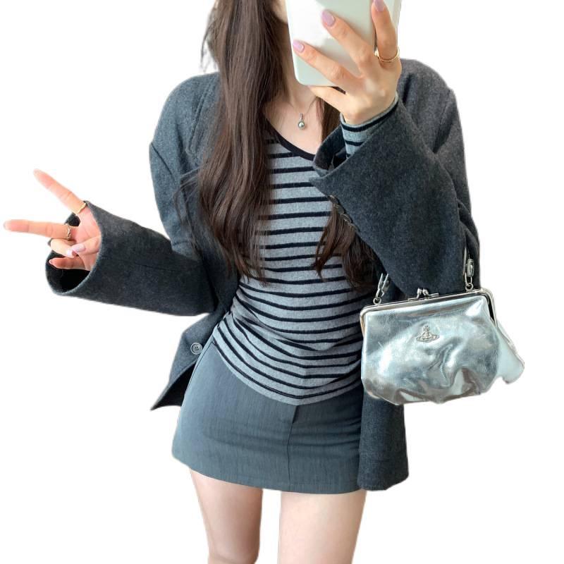 Stunning Striped V-Neck Base Layer Shirt for Women - Long-Sleeve, Autumn 2026 Style, Wear Alone or as Inner Wear
