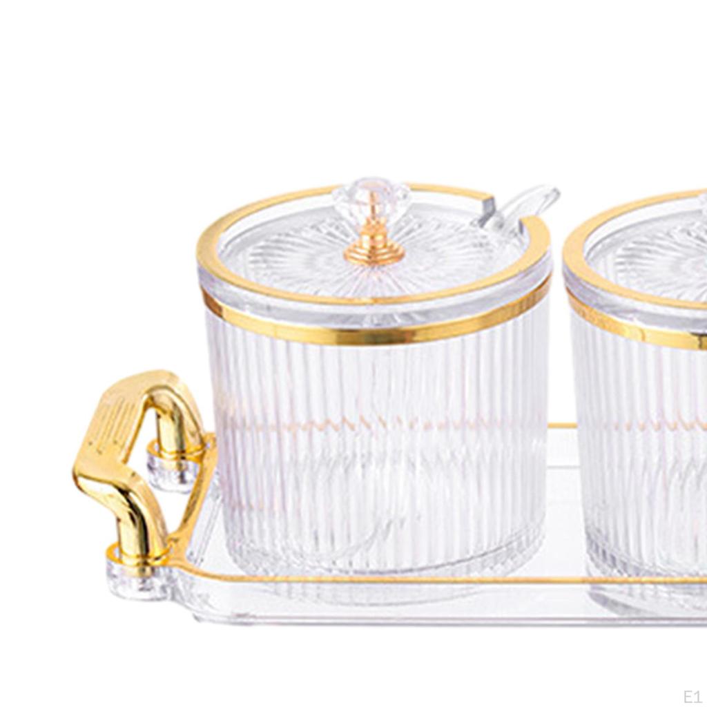 3 Decorative Seasoning Jars, Storage Box with Spoon Lid And Base, Adorable Sugar Condiment