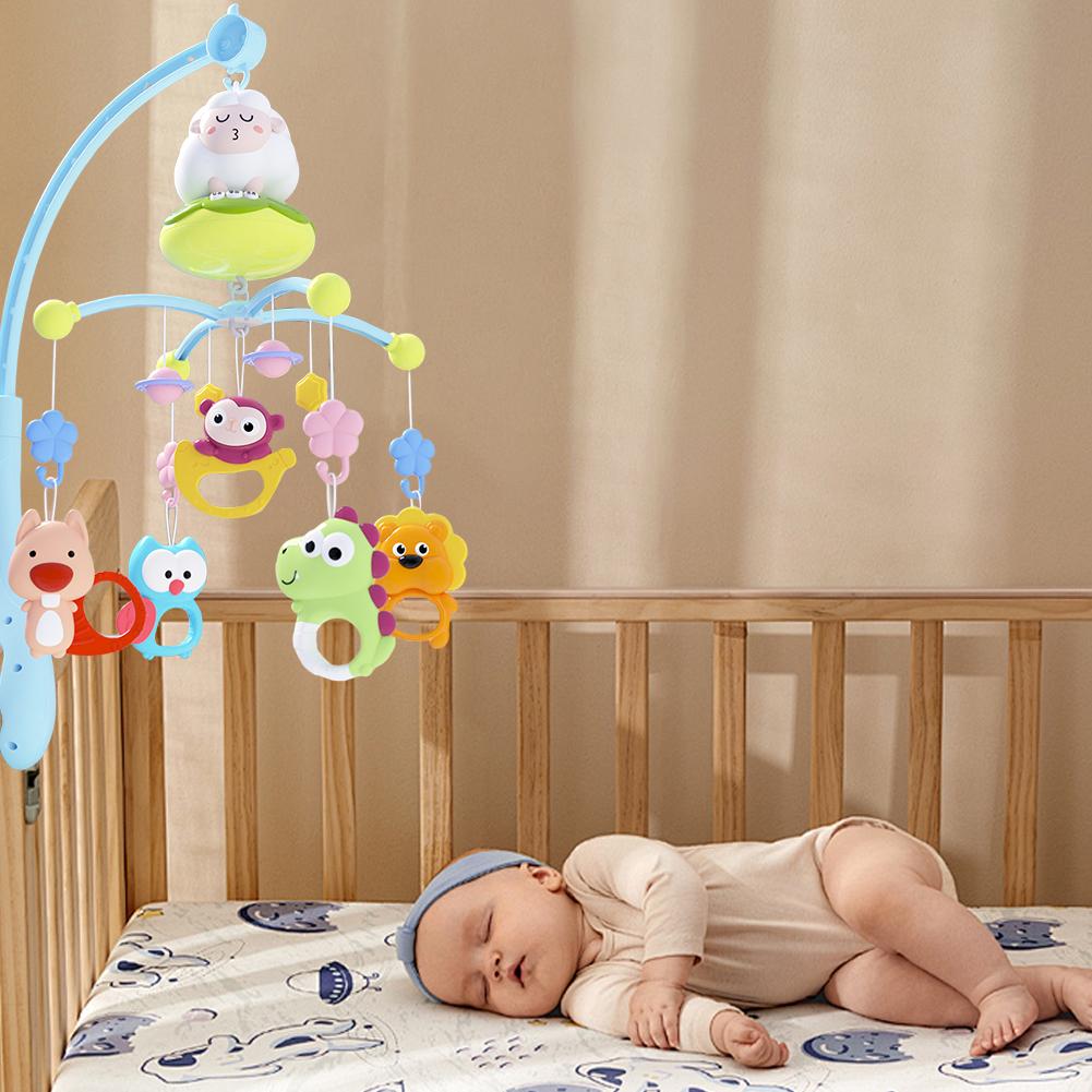 Baby Crib Mobile Multifunctional Musical Rotating Toy with Music and Timer for Newborns Soothing Cute Sheep Blue
