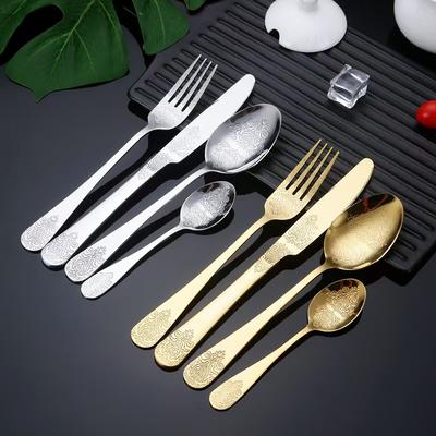 Leichtes Luxusmuster Edelstahl Western-Essbesteck Steakmesser Gabel Löffel Retro Spiegel Set