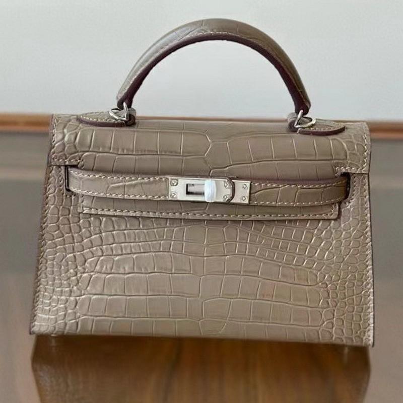 New Leather Handbag Bag, High-gloss Crocodile Pattern Second-generation Hand Carry Mini Shoulder Women's Bag