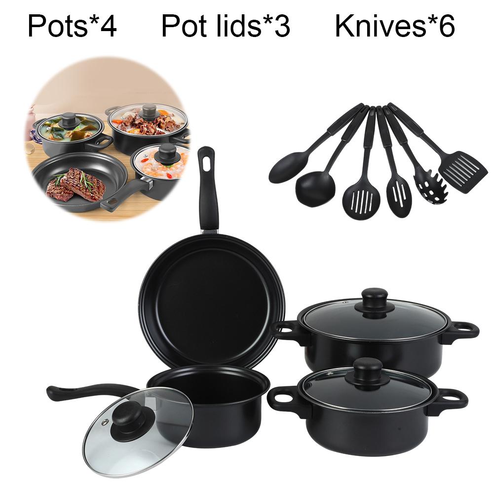12-Piece Non-Stick Cookware Set Cooking Pot with Lid Milk Pot Maifan Stone Frying Pan Stackable Pot Set for All Hob