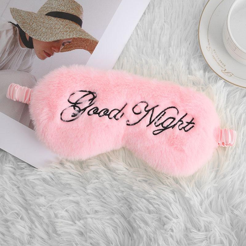 1Pc Eye Mask Plush Good Night Embroidery Letter Sleep Eye Mask Shading Simulation Silk Rabbit Hair Eye Mask Simple and Comfortable