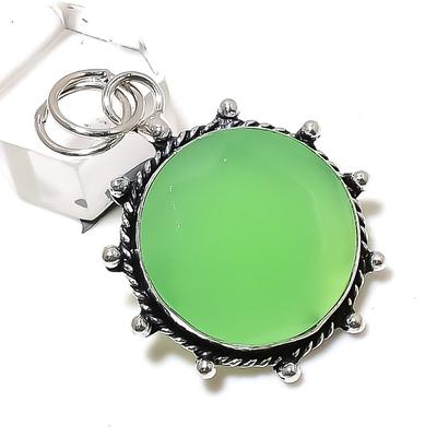 Přívěsek z přírodního zeleného chalcedonu, stříbro 925, 1,81" m2b41