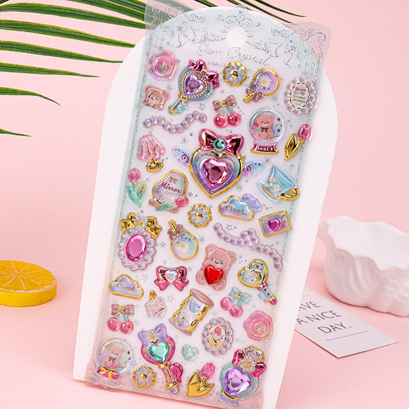 Cute  3D Relief Stickers Cute Aesthetic Stickers Creative Magic Wand Gem Diamond Stickers Shiny Decoration Stickers