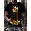 Summer Men Creative Crew-neck Short-sleeved T-shirt Melting Rubik Cube Print Casual Fashion Top Suitable For Outdoor Activities