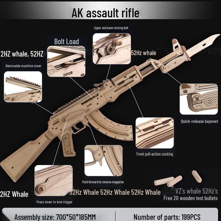 Wooden DIY AK Toy Gun Model Building Blocks - Educational Gift for Children's Day