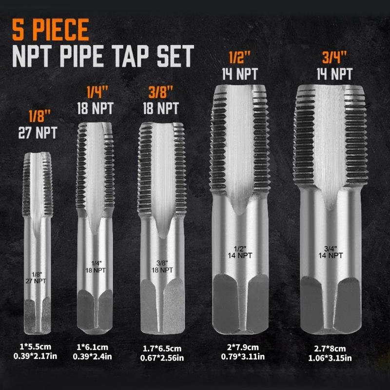 6Pcs Assorted Size NPT Thread Tap Set High Carbon Steel Screw Nut Extractors for Plumbing and Mechanical Repairs