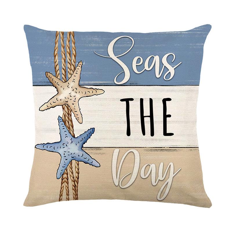 Sea Scallop Print Pillow Cover Summer Letter Starfish Pillow Cover Living Room Bedroom Cushion Cover