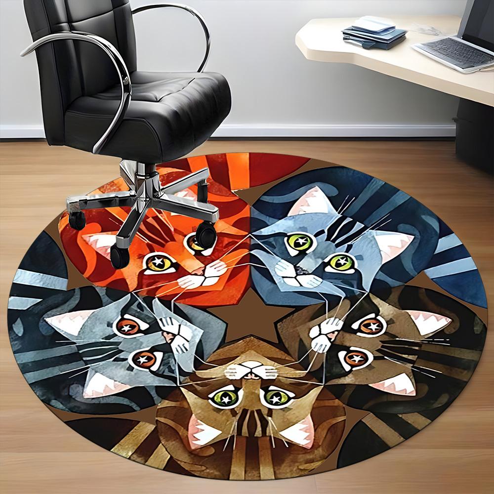1pc Cat Kaleidoscope Office Round Area Rug, Under Office Chairs Bedroom Living Room Home Decor, Room Deco